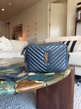 Lou Medium YSL Camera Bag with Pocket in Quilted Leather in Smog